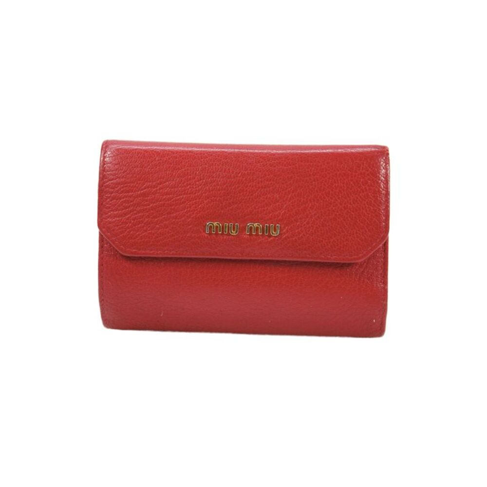Miu Miu Womens Leather Gold Tone Button Closure Wallet Red